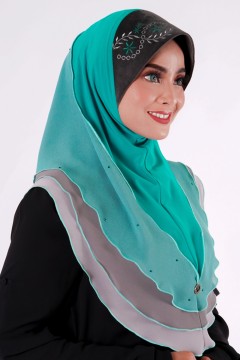 3 Layer Hijab JADE GREEN 01032  - Hard Visor