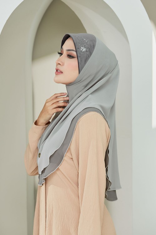 2 Layer Tone Hijab DUST GREY Hard Visor