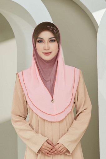 2 Layer Tone Hijab PEACH SALMON Hard Visor