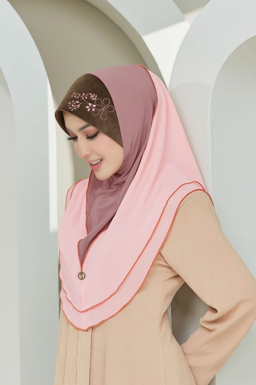 2 Layer Tone Hijab PEACH SALMON Hard Visor