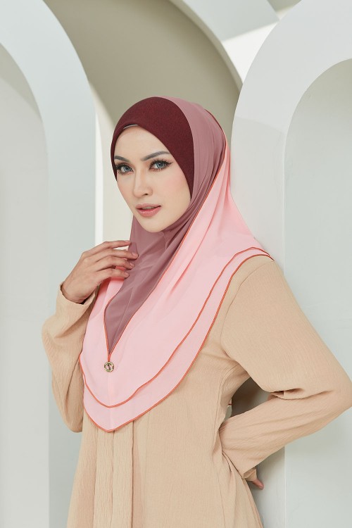 2 Layer Tone Hijab PEACH SALMON Soft Visor