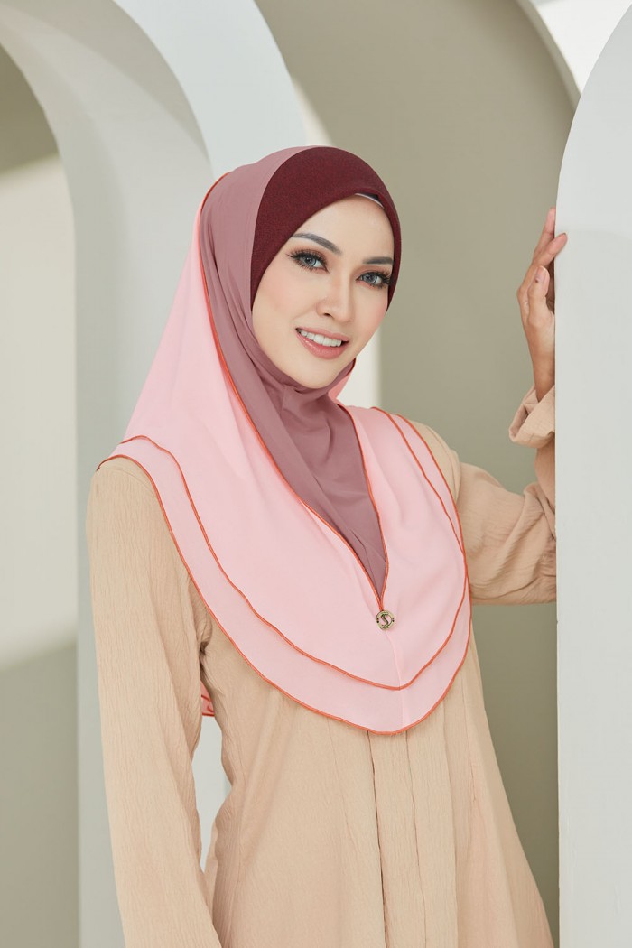 2 Layer Tone Hijab PEACH SALMON Soft Visor